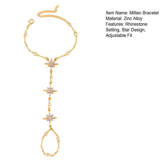 Pulsera de Guante con Estrella de Ocho Puntas, Pulsera de Cadena Ajustable de Aleación de Zinc, Pulsera Brillante de Estrella para Regalo de Joyería