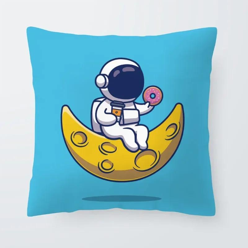 Astronaut Cat Planet Text Pillowcase Decoration Living Room Bedroom Sofa Pillowcase Creative Fun Cartoon Cushion Cover