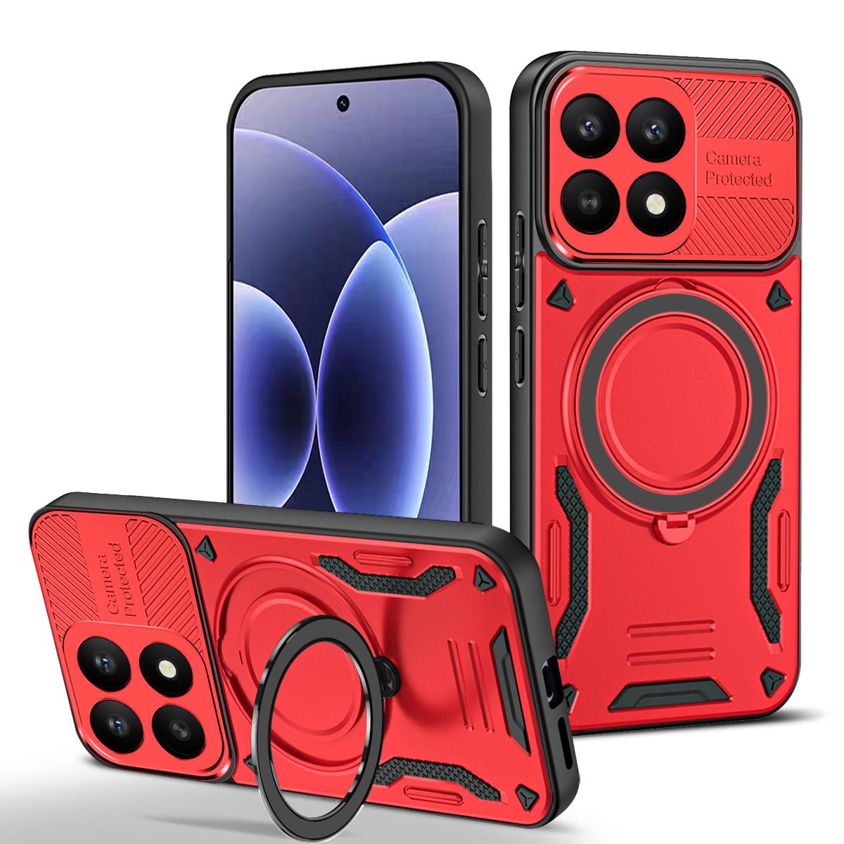 

Противоударный чехол-броня с держателем-кольцом для пальца для Xiaomi 17, защитный, с магнитной адсорбцией Magsafe, чехол с металлическим кольцом-держателем for Xiaomi 17 красный