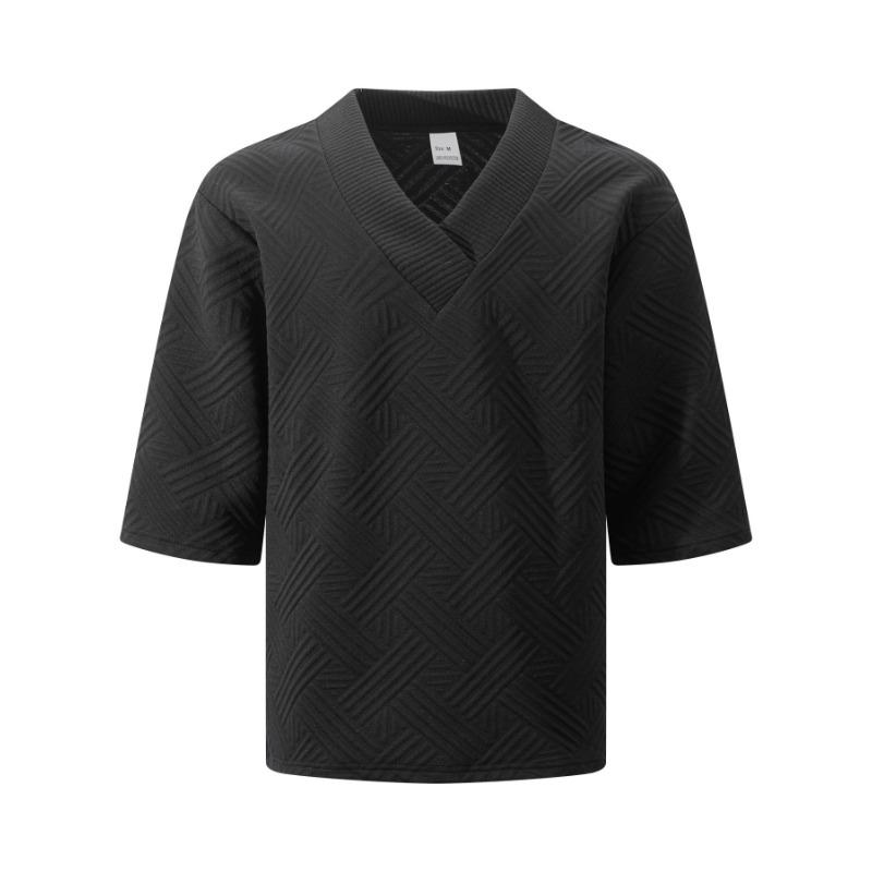 New Spring Summer Men's V-Neck Jacquard Sweater All-Match Breathable Soft Casual Comfort Knit Top