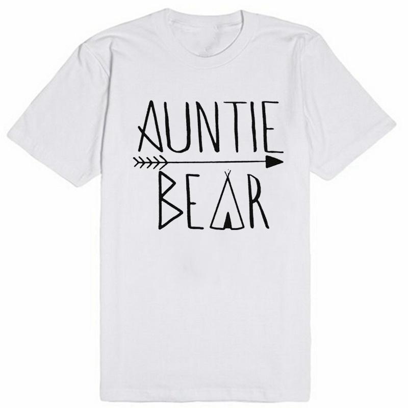 ZIMOXUAN Women Fashion Letter AUNTIE BEAR Print Harajuku Short Sleeve Round Neck T-shirts Graphic Tees Tops