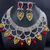 New Fashionable European and American Exaggerated Handmade Rhinestone Colored Crystal Necklace Earring Set Bridal Dress Jewelry