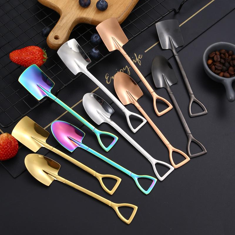 2pcs Shovel Spoons Stainless Steel TeaSpoons Creative Coffee Spoon For Ice cream Dessert Scoop Tableware Cutlery set