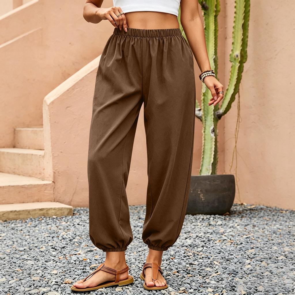 Women's Fashion Elastic Waist Casual Pants Loose Daily Haren Pants