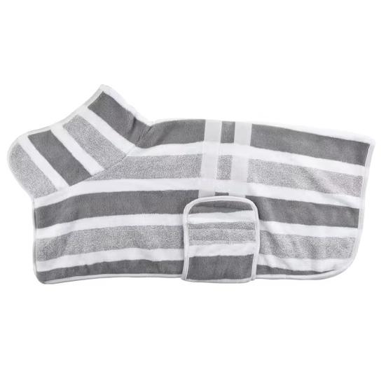 

Quick-Drying Dog Bathrobe Striped Dog Wrap Towel with Belly Band Super Absorbent Pet Grooming Towel Robe for Dogs After Bath Machine XXS серый