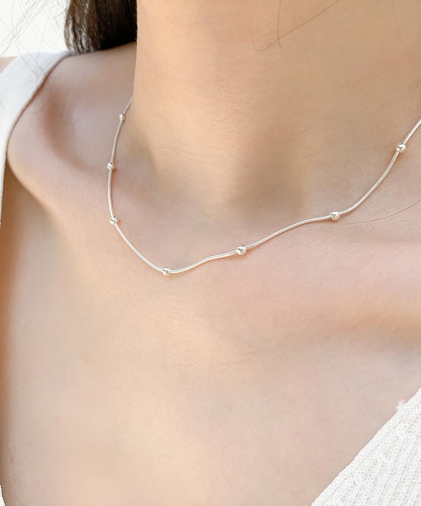 Ound Silver Ball Snake Chain Silver Chain Necklace