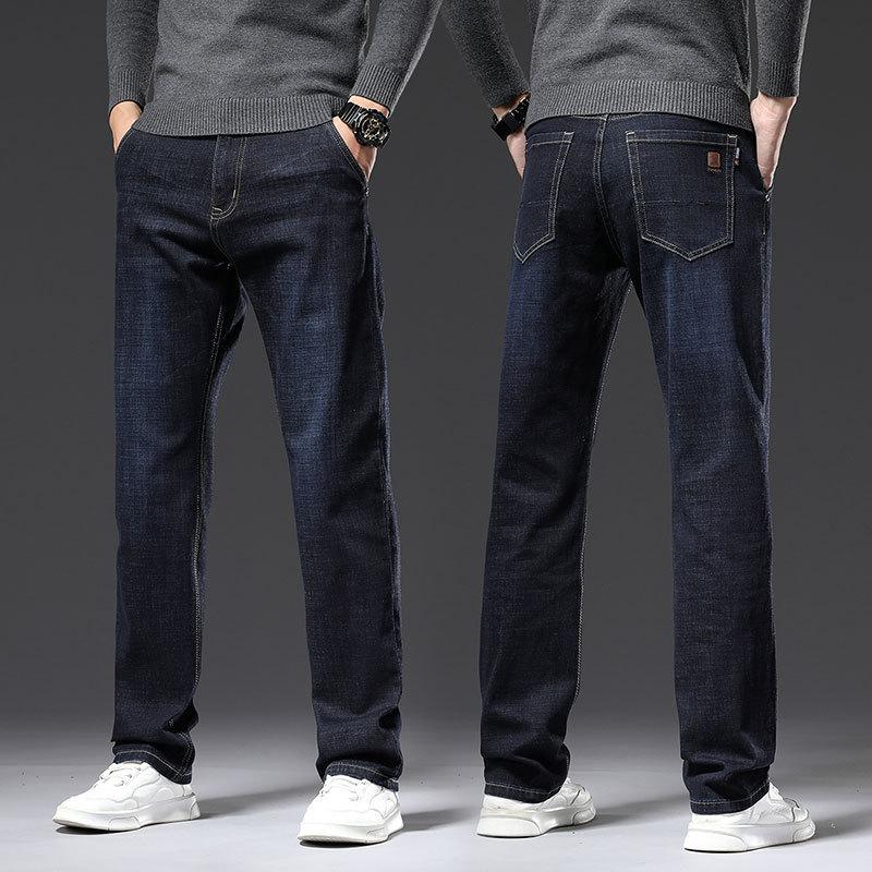 Autumn and winter men's loose straight jeans elastic business trend youth casual long pants for men
