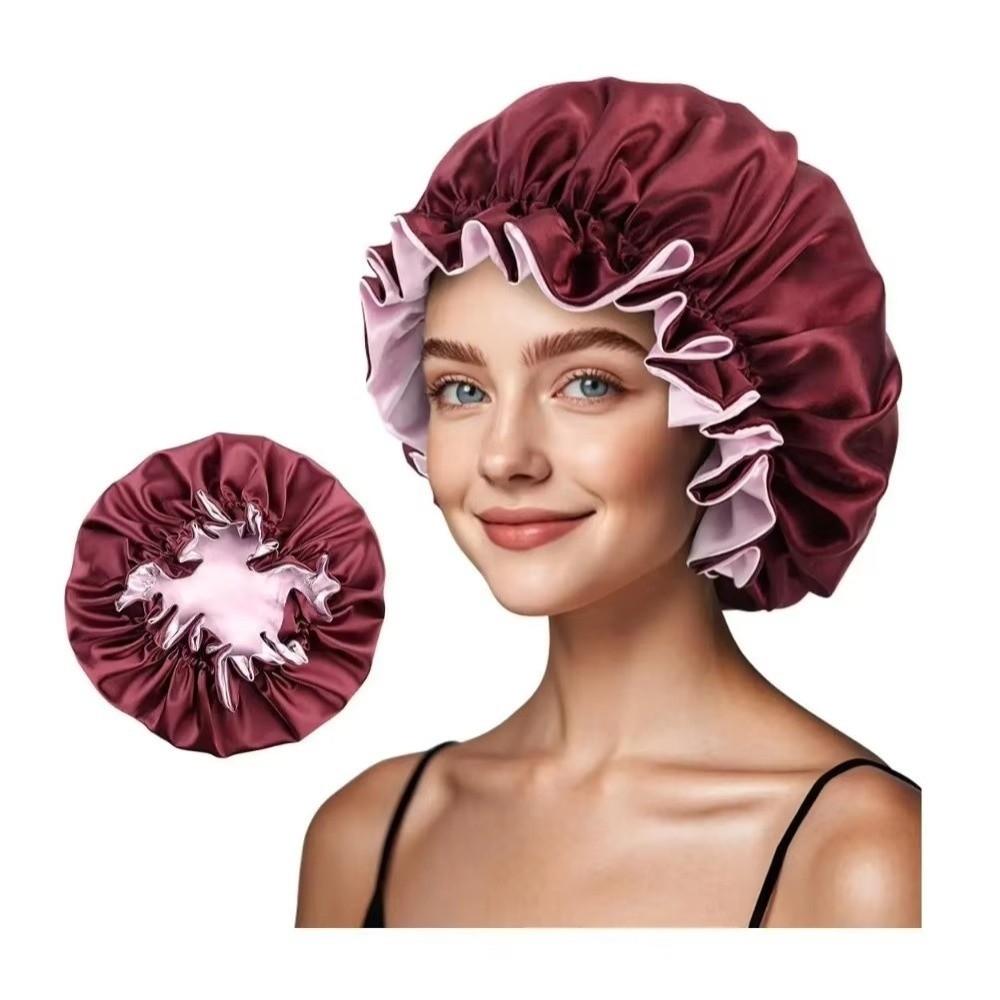 Double Layer Shower Caps Reversible Wear Bath Hair Cap Soft Cosmetic Cap  Makeup Tool