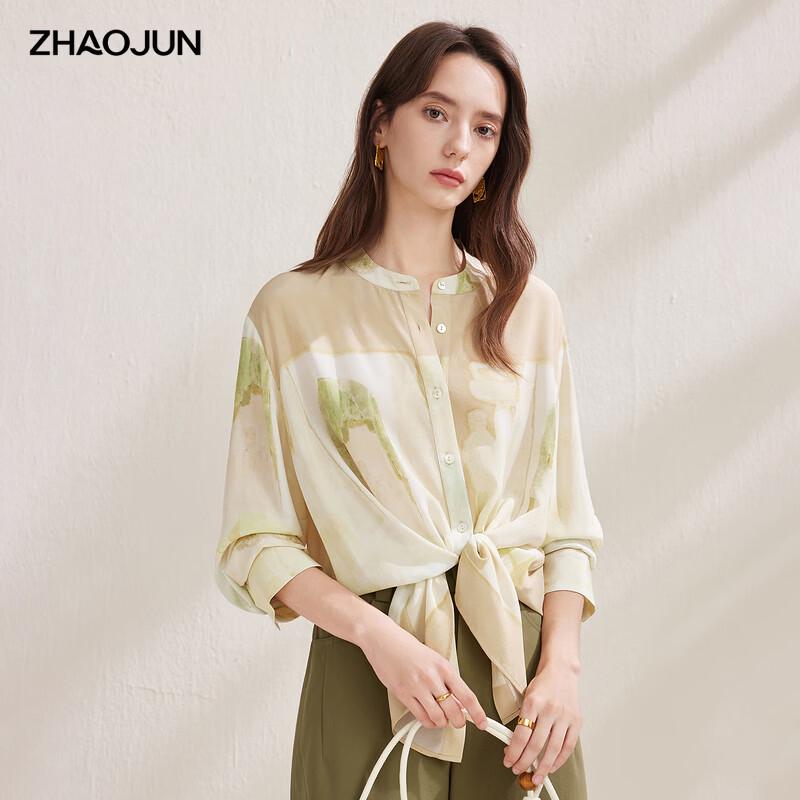 Zhao Jun Women s 100% Silk Printed Long-Sleeve Blouse L