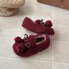 Girls' Plus Velvet Cotton Shoes - Winter 2025 Fur Ball Loafers with Soft Sole for Babies and Children