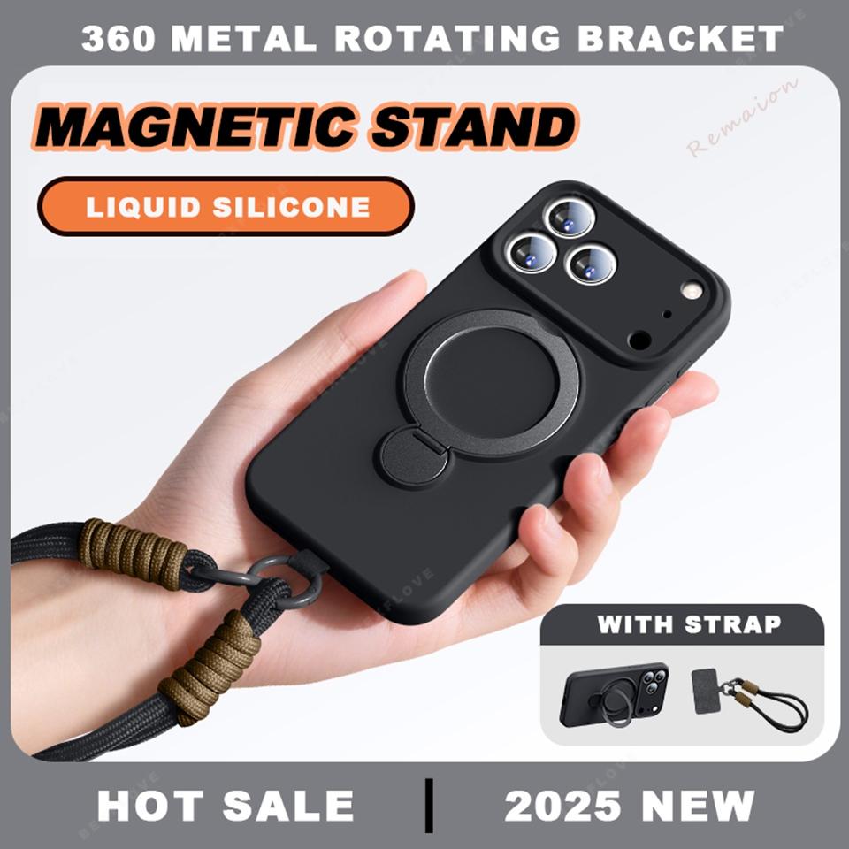 Magnetic Liquid Silicone Stand Phone Case For For Iphone 17 Air 13 14 1 16 17 Pro Max Plus 360 Charge Strap Protector Cover