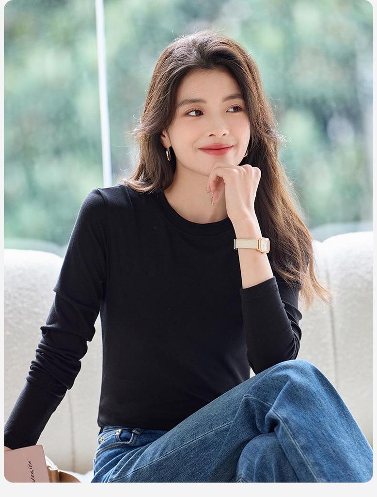 Women's Lyocell Long Sleeve Round Neck Slim-Fit Shirt - New for Spring/Autumn 2026