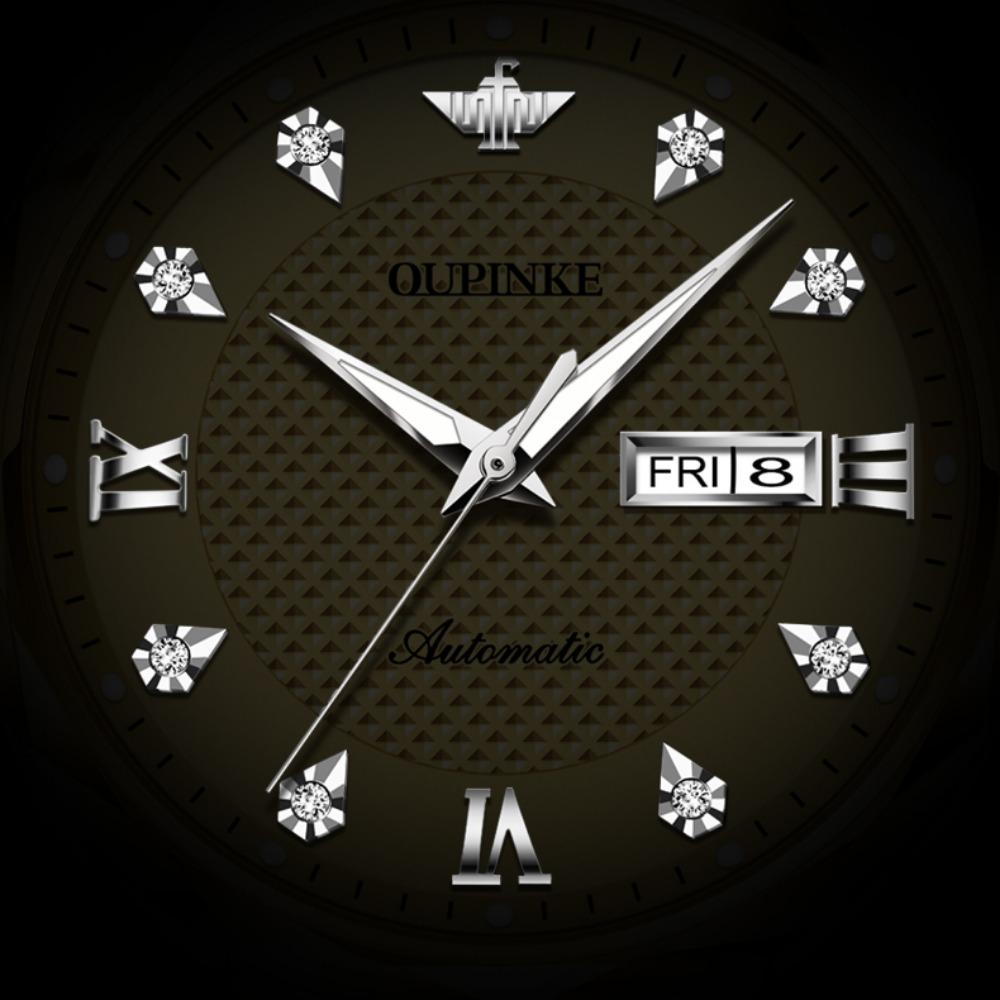 OUPINKE Men's Watch Automatic Mechanical Watch Stainless Steel Business Double Calendar Waterproof High-end Watch