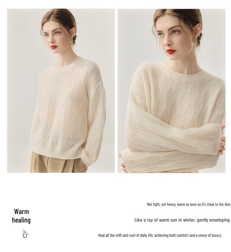 Lekasha Cashmere Mulberry Silk Cable Knit Loose Sweater