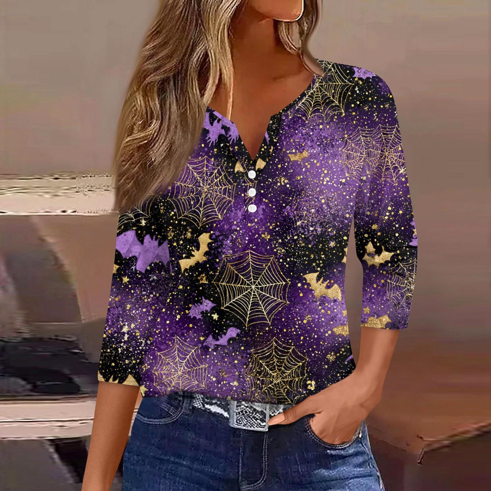 

Жен. Футболка Футболка С принтом Пуговицы Рукав 3/4Ежедневно Выходные Мода Классический Топ с v-образным вырезом Обычный M