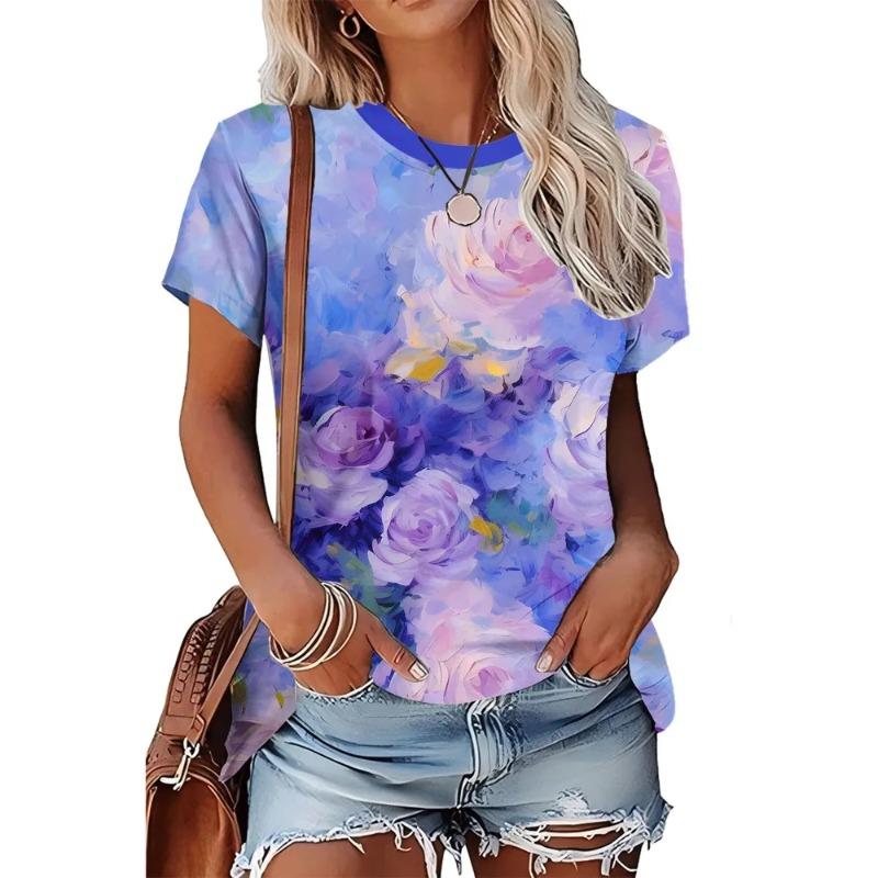 T-shirt da Donna Estiva con Stampa 3D Girocollo Moda Versatile Traspirante Tendenza Casual