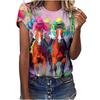 Summer Comfortable Soft Short Sleeved T-shirt Colorful Horse Riding Pattern Print Fashionable Relaxed Women's T-shirt
