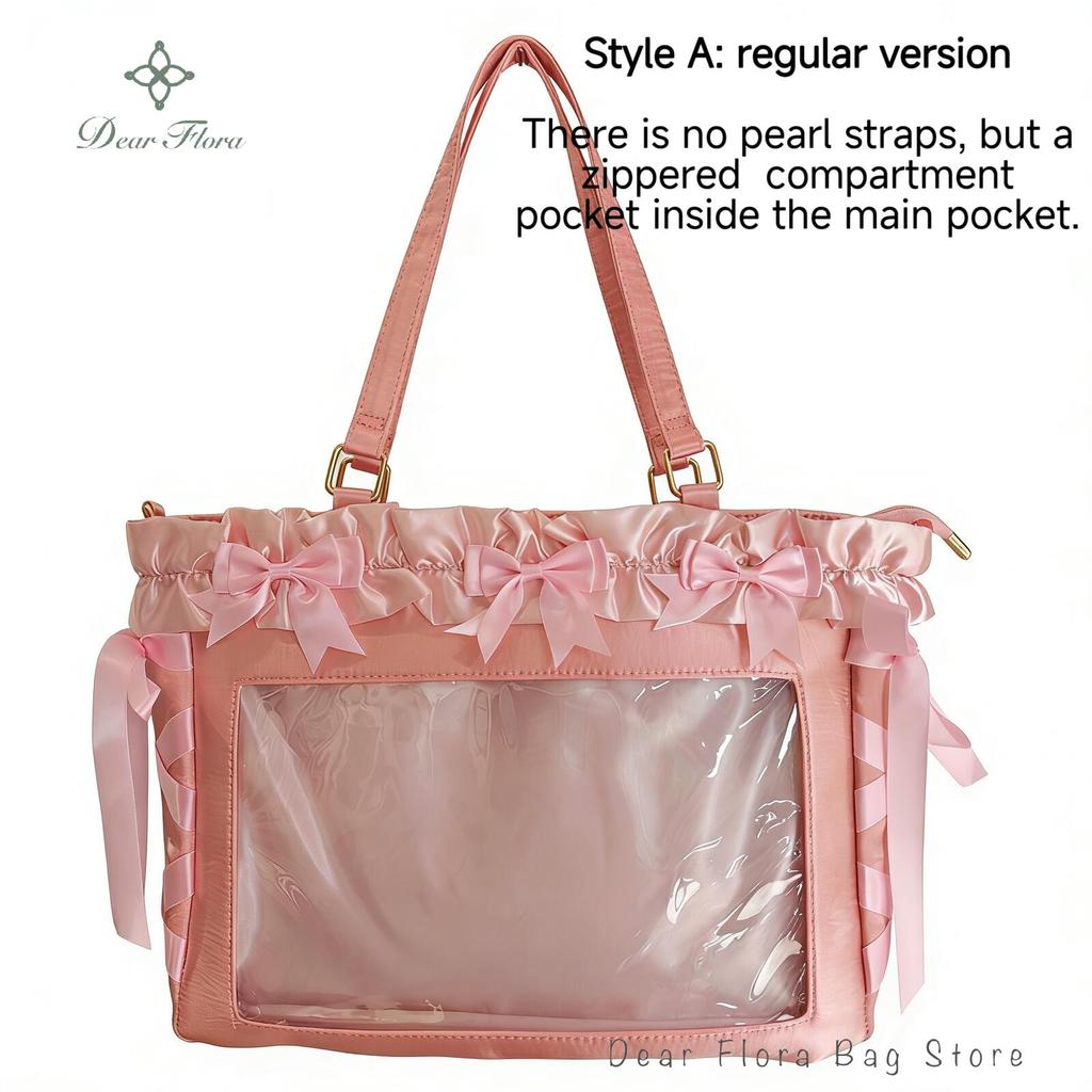 New Y2K Ribbon Bow Ita Crossbody Bag Sweet Girls Transparent Large Capacity Shoulder Bag DIY Display Handbag Lady Satin Tote Bag