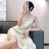 Summer Womens Satin Sleep Dress With Lace Trim Sleeveless Lounge Wear For Home Relaxation