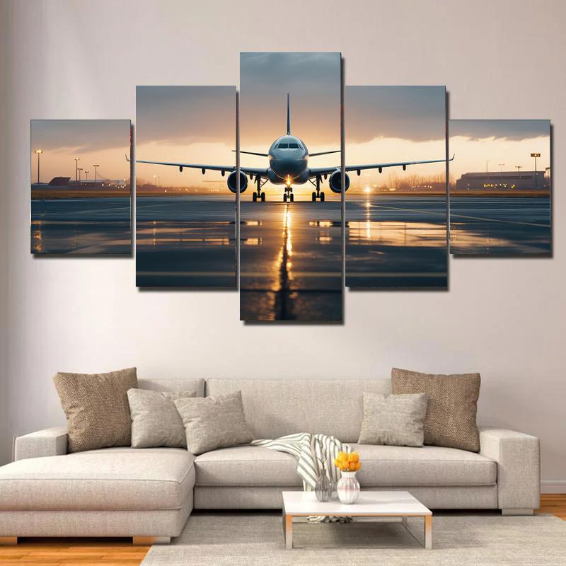 

5pcs Modern Take Off Airplane Print Canvas Painting, Airplane In Sky Poster Wall Art, For Living Room Study Room Decor, No Frame 20X35 20X45 20X55CM