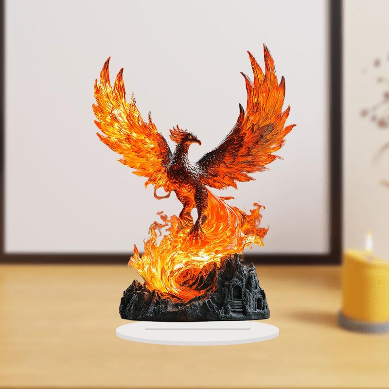 Figurine d'oiseau-soleil en acrylique plat 2D, flammes colorées, décoration de bureau, idéale pour la décoration murale, le porche, la chambre, la villa, la maison, le couloir ou le lieu de travail - R