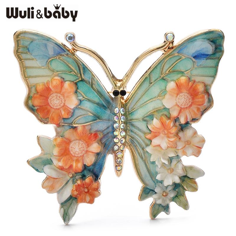 

Wuli&baby Vintage Big Flower Butterfly Brooches 5-color Beautiful Insects Brooch For Women s Clothes Pins Gifts оранжевый