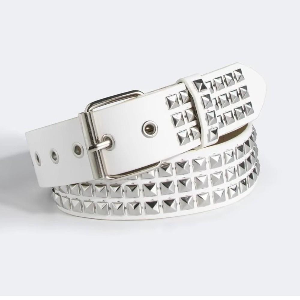 Vintage Punk Rivet Belt Stainless Steel Buckle Y2K Pyramid Belt Metal Gothic Waistband  Rock