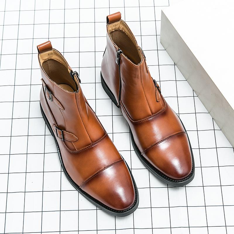 Fashion Fashion Non-slip Casual Leather Man Chelsea Boots Male High Top Shoes Retro Side Zipper Men Social Wedding Business Ankle Boots