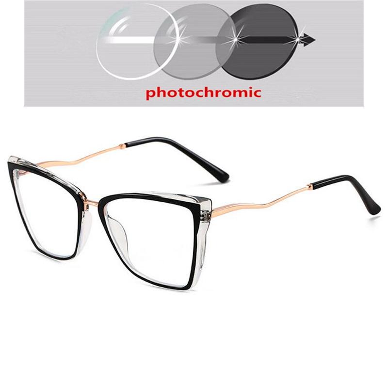 Women Men Anti-Blue Light Cat Eye Myopic Glasses +Metal Myopia Photochromic Prescription Eyeglasses 0 -0.5 -0.75 To -6.0