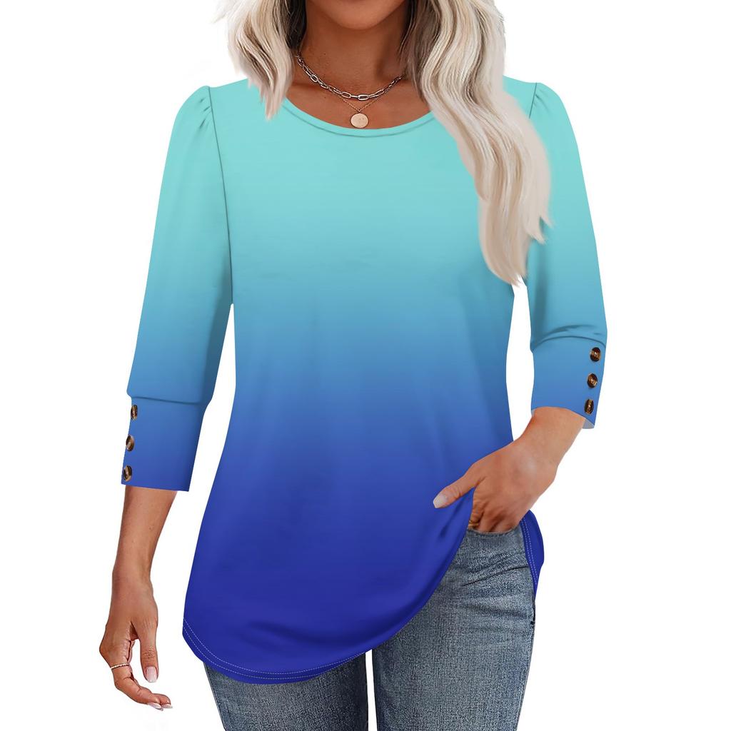 Damenmode Lässig Farbverlauf, Krawatten-Print Rundhals Kurzarm T-Shirt Top