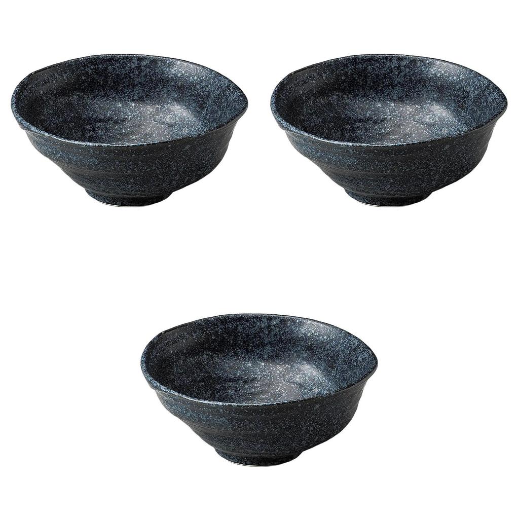 Set of 3 Black and Silver Large Bowls x 21 x 9 Small Serving Bowls by Setomonohonpo Handmade-Style [22 cm]