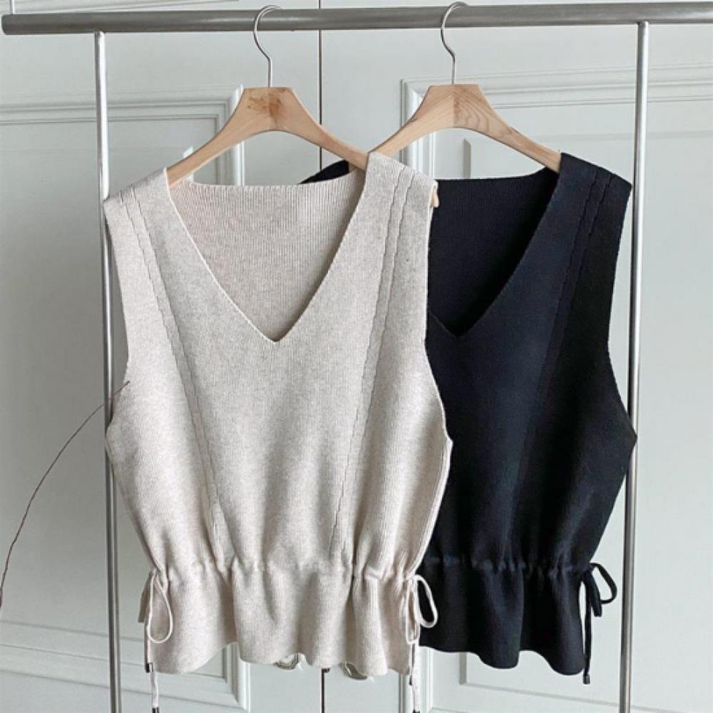 New ArriVals Open Run Women Viscose V Neck Cut Waist String sleeVeless Knit