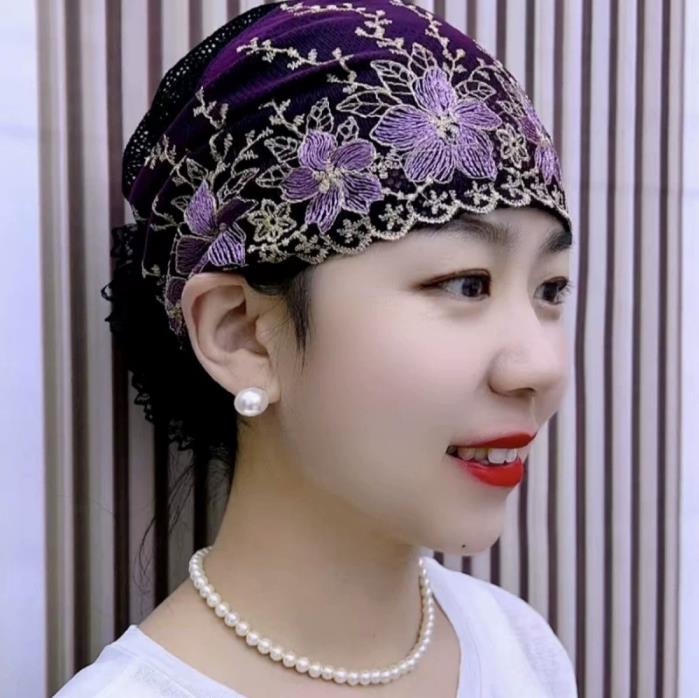 Breathable Embroidery Beading Turban Caps for Women