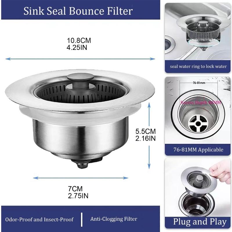 3 w 1 stal nierdzewna Sink Aid Sitko do odpływu zlewu kuchennego Korek do zlewu kuchennego Korek do zlewu Koszyk do odpływu zlewu kuchennego
