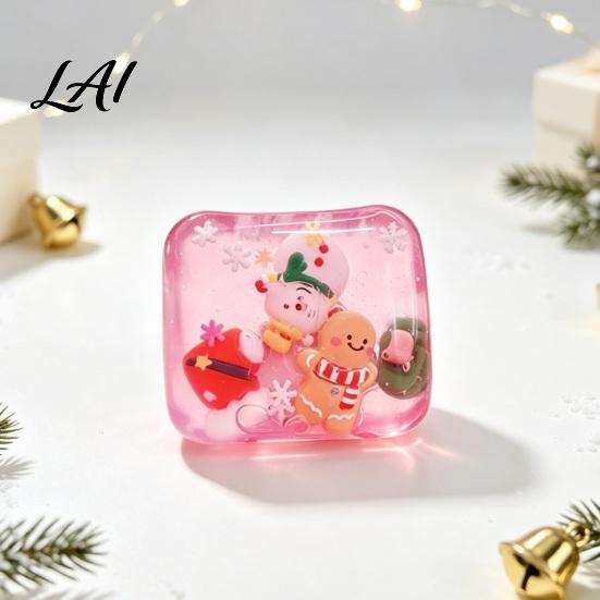 Christmas Stocking Stuffers Cube Stress Relief Toy Clear Squeeze with 3D Snowman Anxiety Gadget Santa Claus Gingerbread Xmas Tree Hand Relaxation