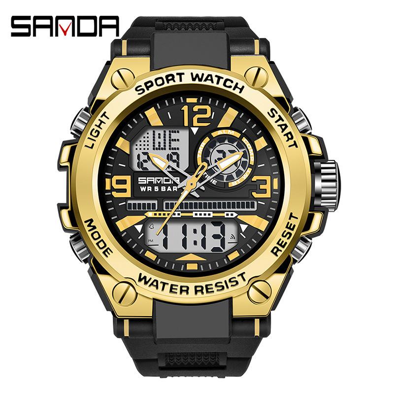 Sanda Watch New Lighting Male School Fashion Trend Digital Electronic Watch Multifunctional Waterproof And Shockproof Men'S Watch
