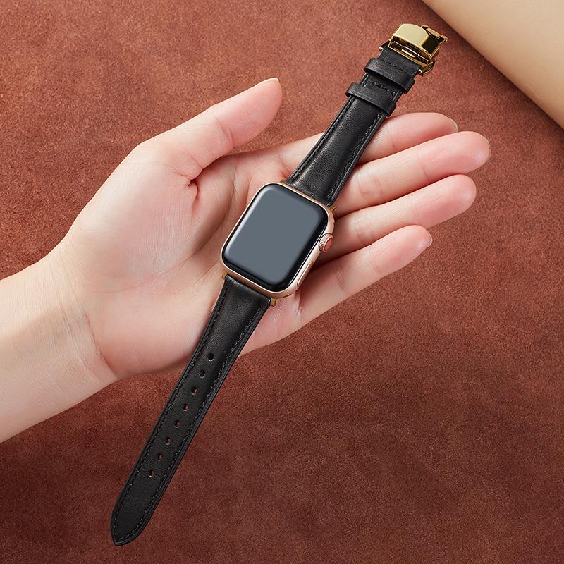Kompatibles Apple iWatch Armband - Pflanzlich gegerbtes Leder mit Schmetterlingsverschluss