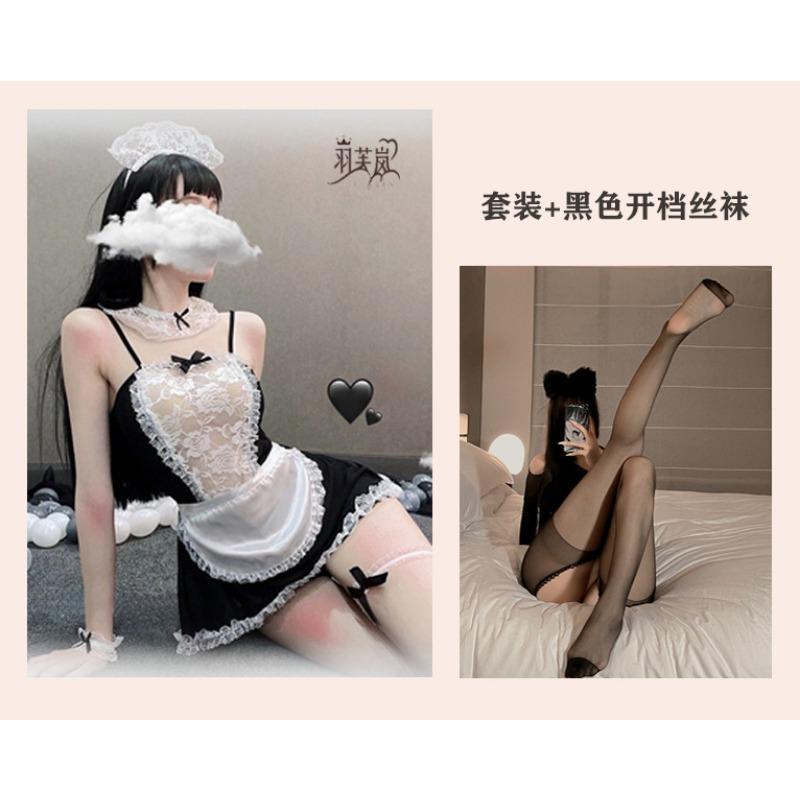 Large Size Lingerie Cosplay Maid Suspender Sexy Free Off Small Breasts Show Big Temptation Robe Passion Lace