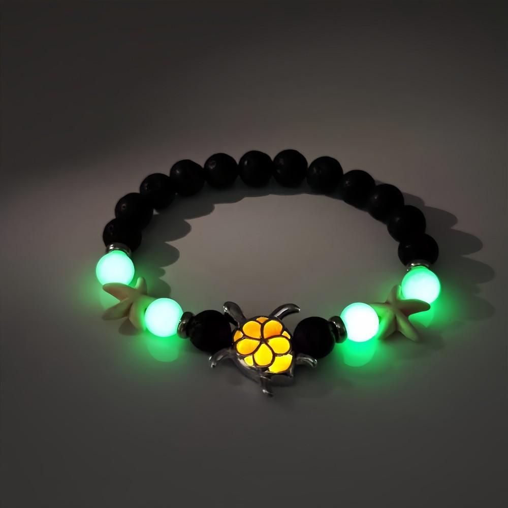 Ocean Wind Luminous Sea Turtle Beaded Bracelet Volcanic Stone Starfish Embellished String Shining Colorful Light Gift