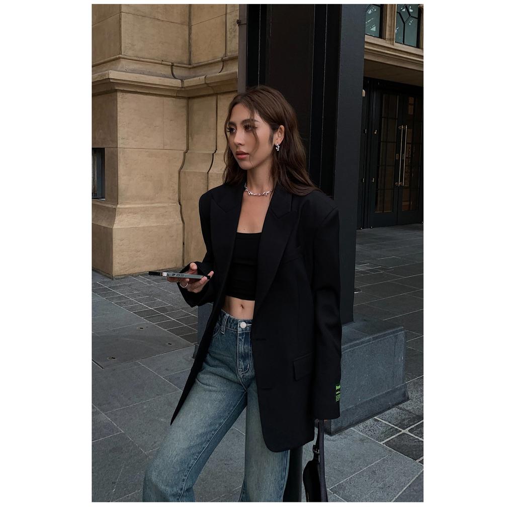 Graue Blazerjacke für Damen, koreanischer übergroßer Retro-Stil, lässiger Anzugmantel für Damen, locker sitzender Vintage-Büro-Blazer, tägliche Outfits