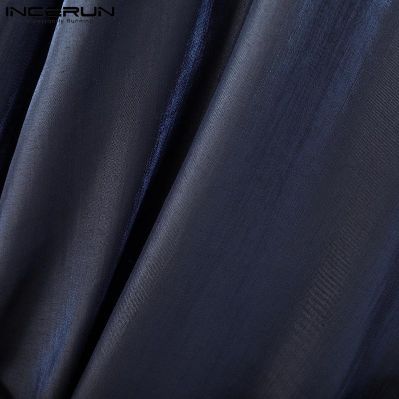 INCERUN Ανδρικά Γκλίτερ Πουκάμισα Μακρυμάνικα Κουμπιά Μονόχρωμα Ανοιχτή Πλάτη Τοπ με Μπαντάζ