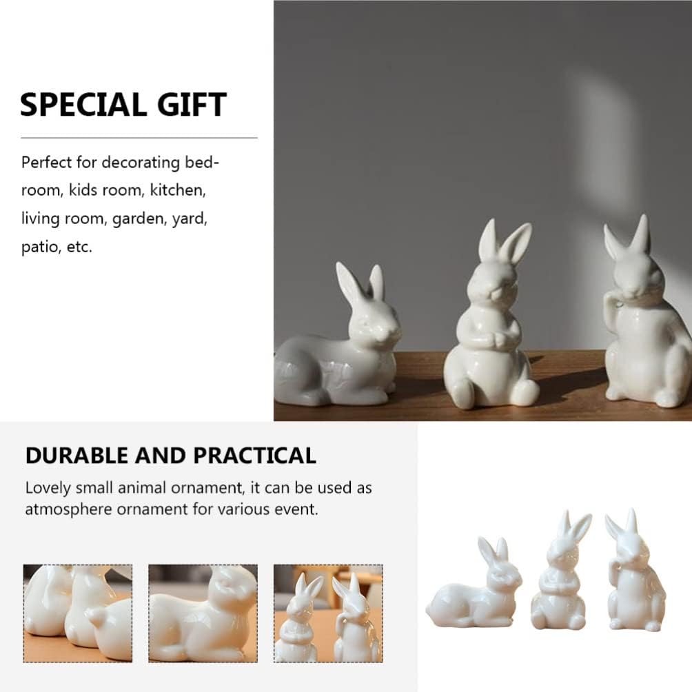 Happyyami Garden Bunny Figurines Landscape Bunnies Decoration 3Pcs Ceramic Bunny Rabbit Figurine Easter White Bunny Figurines Mini Tabletop Rabbit