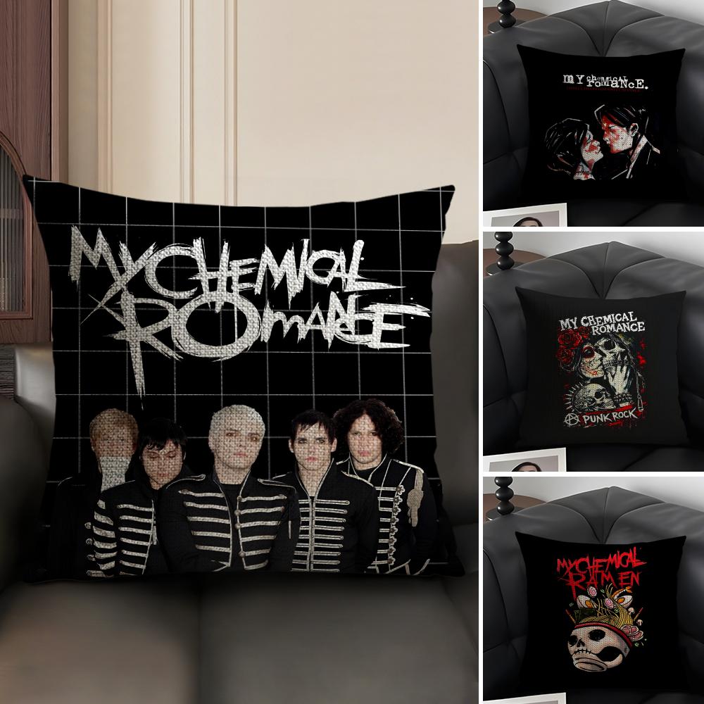 My CChemical RomanceE Band Cushion Cover Natural Linen Organic Fabric DoubleSided Printing Sofa Home Decor Gift Pillow Case