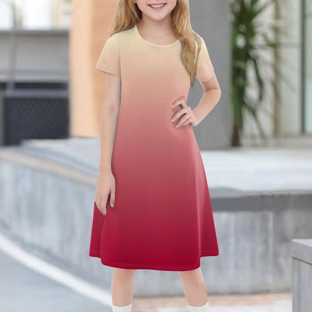 Children's Summer Short-sleeved Casual Fashion Round Neck Dress