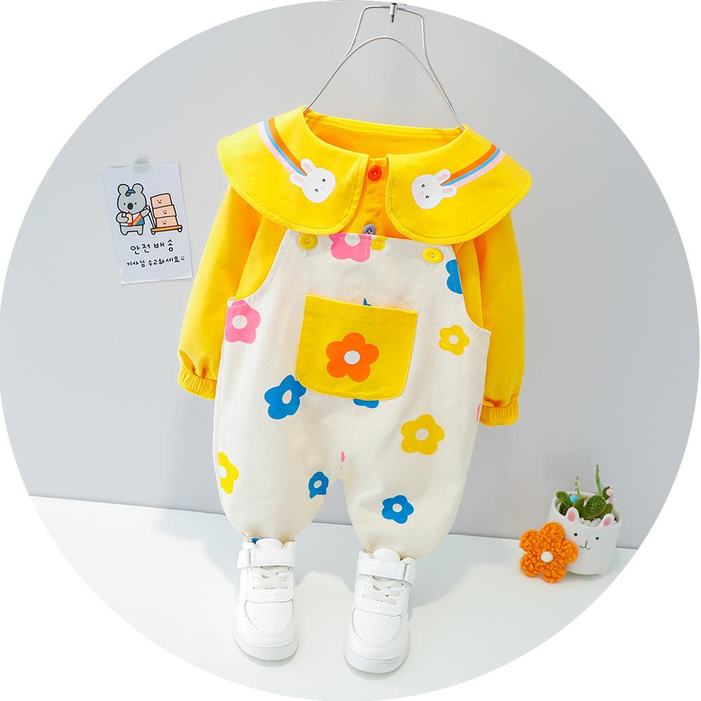 Fashion Spring Autumn Baby Clothes Suit Children Girl Cute Cotton Shirt Overalls 2Pcs/Set Toddler Active Costume Kids Tracksuits