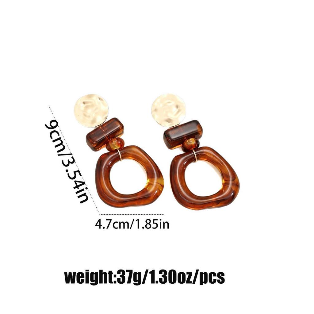 Maillard Coffee Geometric Patchwork Earrings: Light Luxury Round Hammered Texture Studs