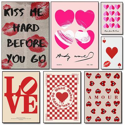 Valentinstag Pink Rot Liebe Beliebt Mode Retro Poster Drucke Leinwandbild Wandkunst Bild Wohnzimmer Heimdekoration