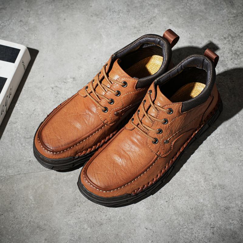 Men's Genuine Leather Casual Shoes Winter Plus Velvet Warm Ankle Boots Spring/ Autumn Men's Mid-cut Boots Mens Red Loafers