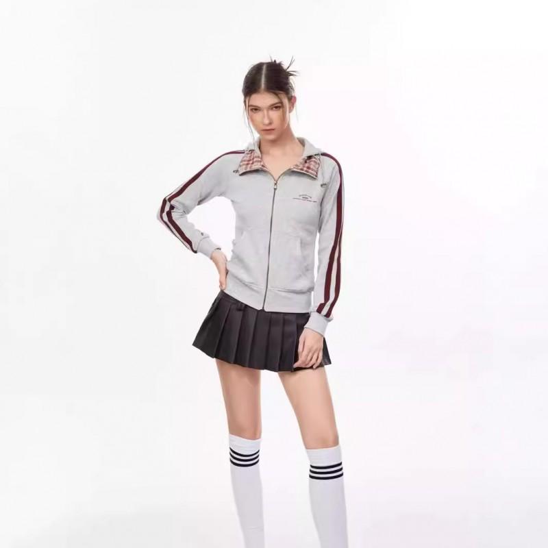 Damen Übergroßer Kapuzen-Reißverschluss-Pullover Karomuster Schmale Passform Streetwear Leichte Freizeitjacke