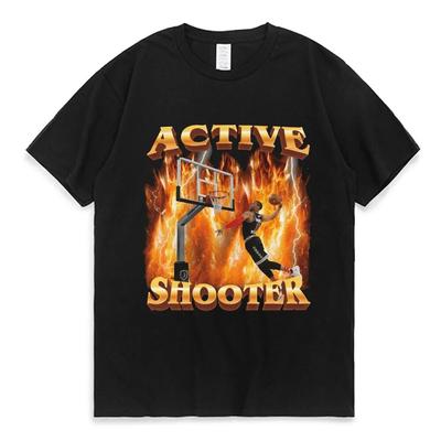 Funny Active Shooter Meme Graphic T-Shirt Unisex's Women's Fashion Vintage Short Sleeve T-shirts 100% Cotton Casual Oversized Tees